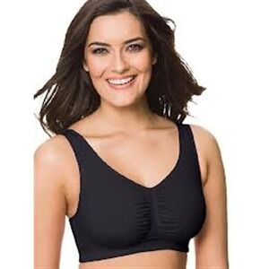 NEW Comfort Choice Black Ruched Cotton 36C Wire-Free Sleeping/Leisure Bra #97004